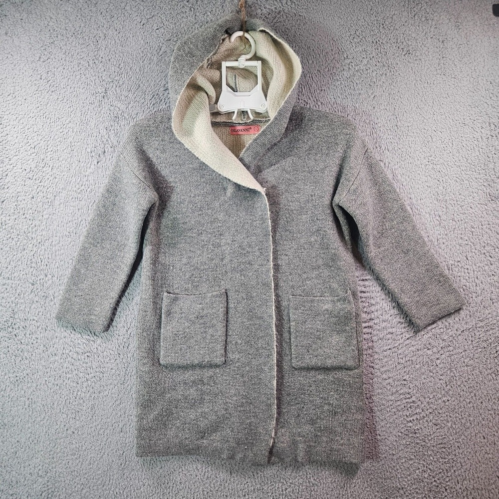 Blank NYC Cardigan w Hoodie Women Large Wool Blend 3/4 Sleeve Knit Gray